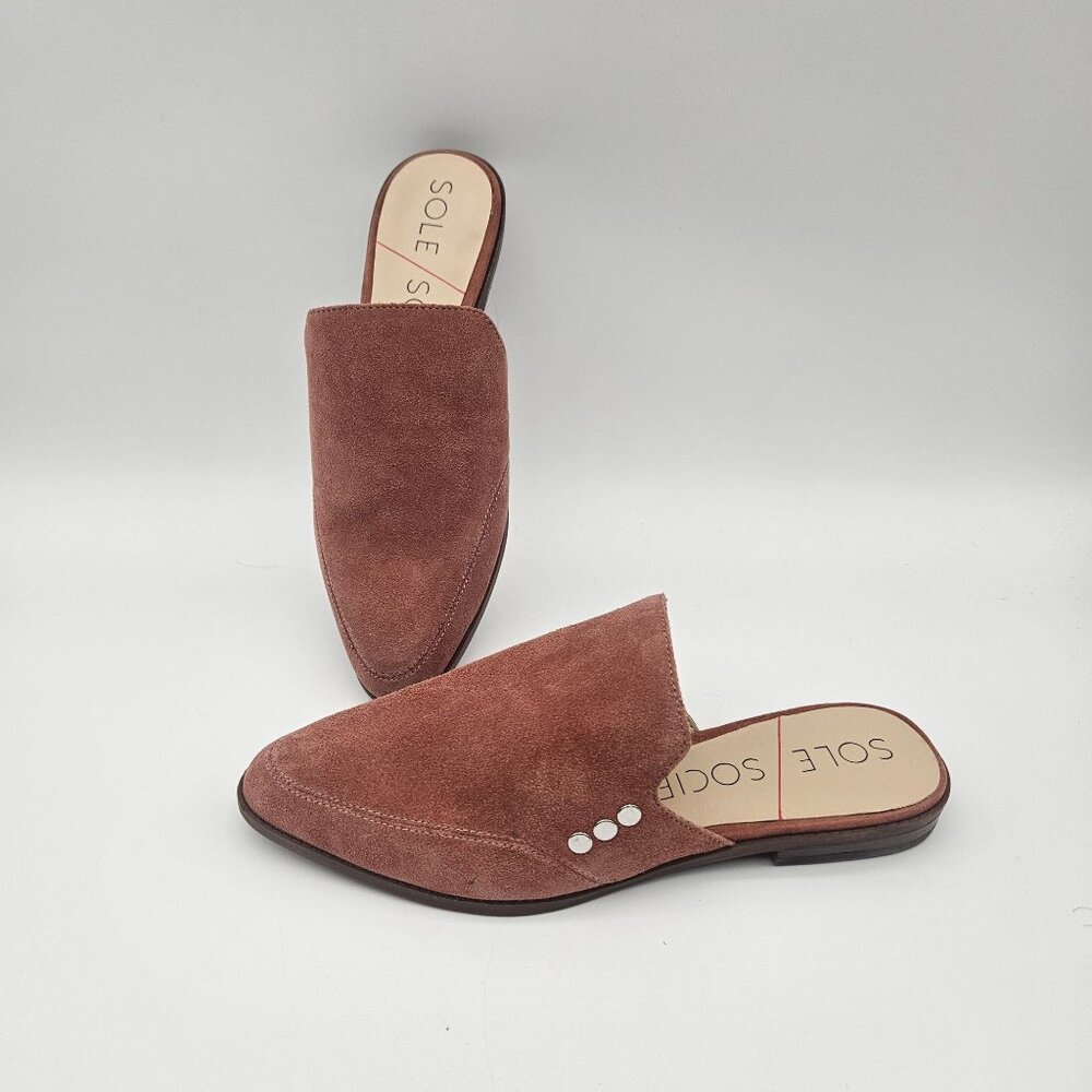 Sole Society Blush Pink Suede Slip On Mule Flat Womens Sz 6.5 NEW READ